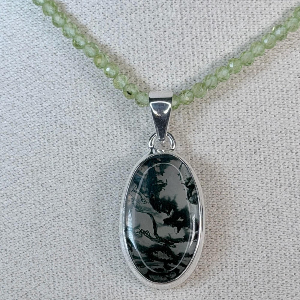 AAA Moss Agate Pendant • Solid 925 Sterling Silver • India - Picture 3 of 8